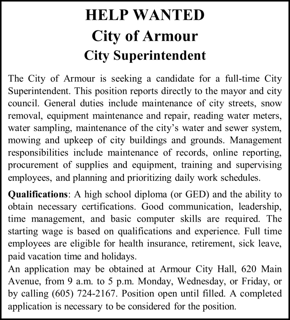 Employment Opportunities Armour, South Dakota